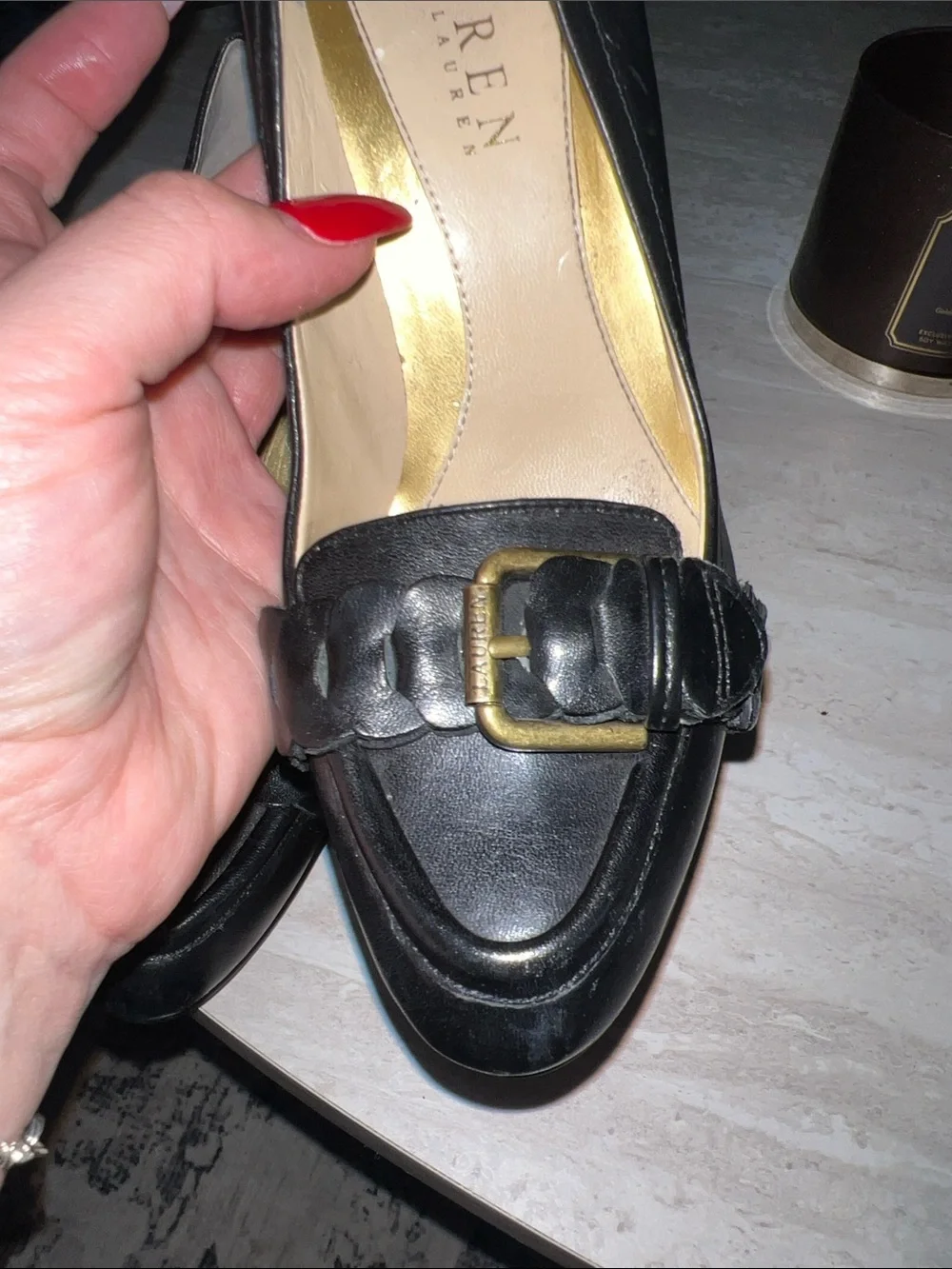 Lauren Ralph Lauren Black Leather Braided Buckle Pumps